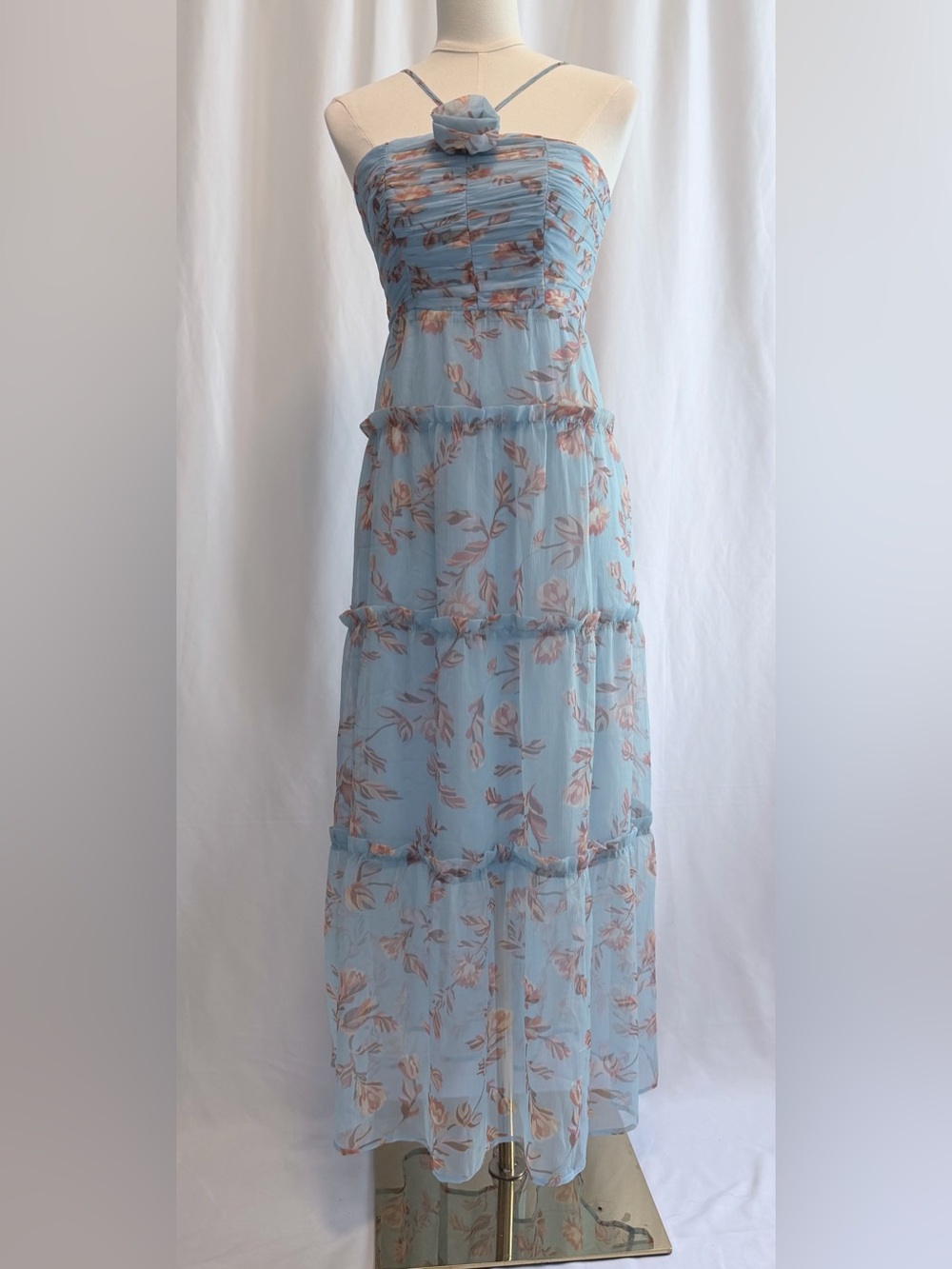 NWT Few Moda Blue Floral Maxi Dress Size 0 Romantic Flowy Cottagecore